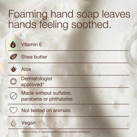 Label detail with ingredient list visible, clear benefit: shows vitamin E, shea, aloe