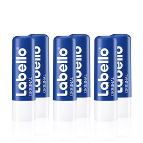 Labello front packaging showing six 4.8 g tubes and brand clarity for easy storage