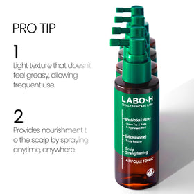 LABO-H in-use on scalp showing targeted spray for root strengthening