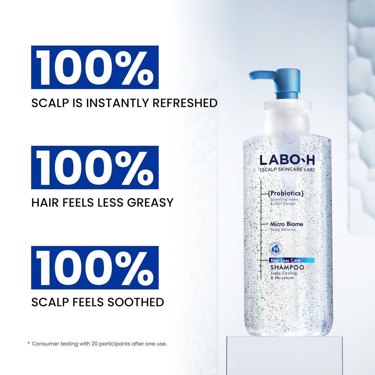 LABO-H exfoliating particles macro view demonstrating gentle scalp exfoliation