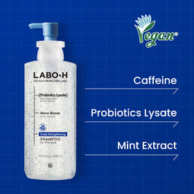LABO-H pump and label detail highlighting ingredients and usage benefits