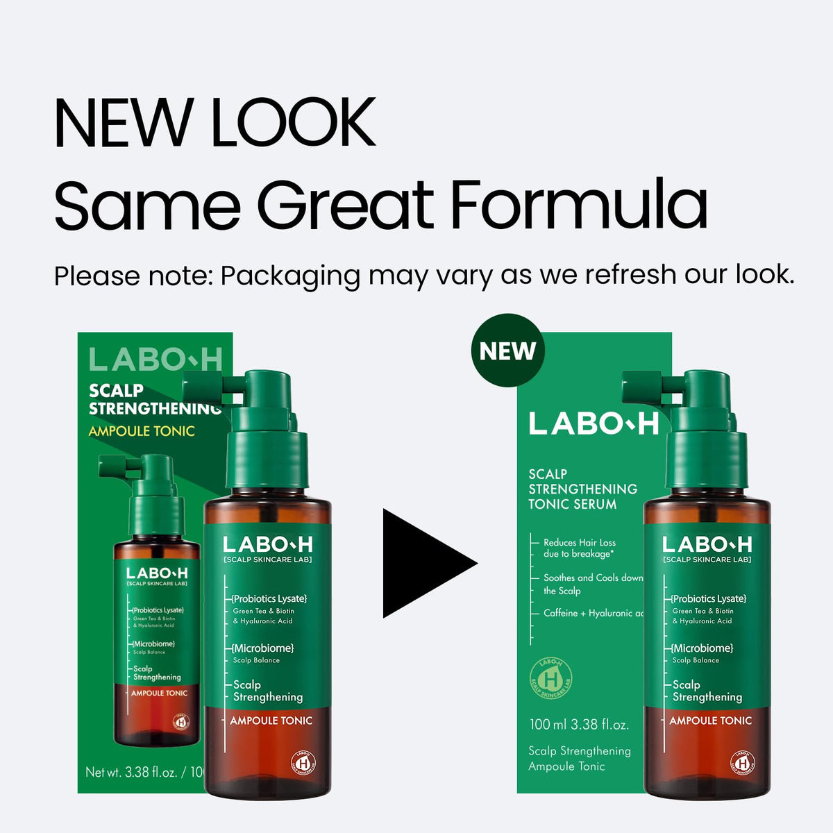LABO-H bottle in hand for scale, travel-friendly 3.38 fl oz benefit
