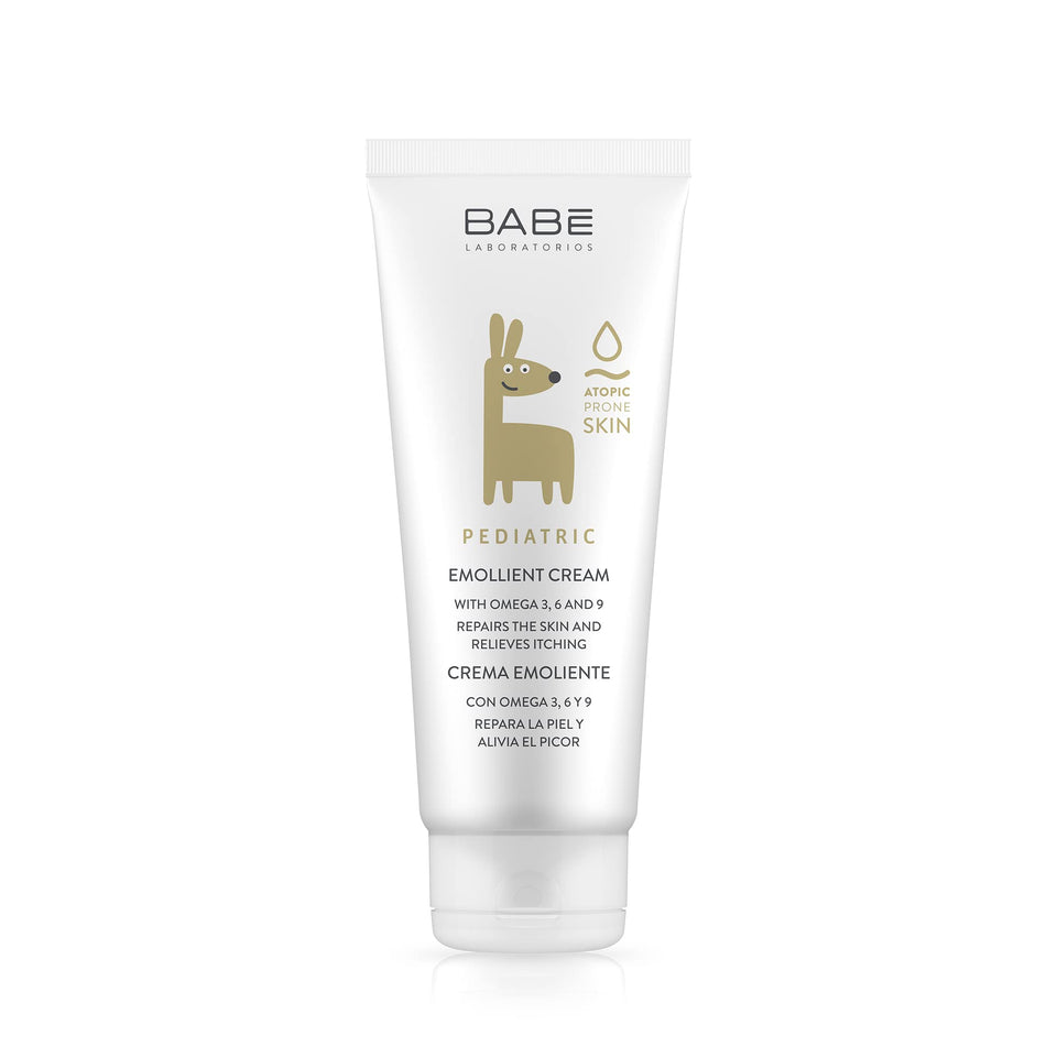 LABORATORIOS BABE front packaging showing 200 ml pediatric emollient and clear benefits