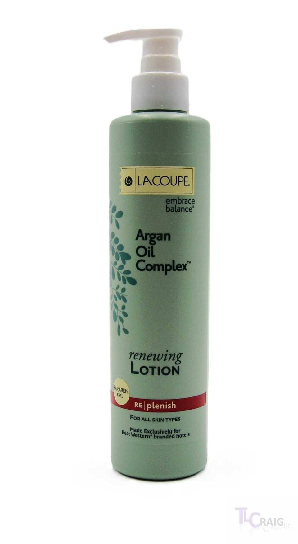LACOUPE front packaging of argan oil renewing lotion shows product and benefits
