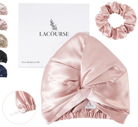 LaCourse silk bonnet front view showing soft finish and secure fit