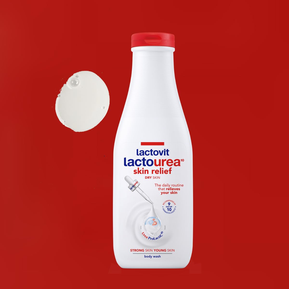 Lactovit application hand lather showing creamy foam and skin relief