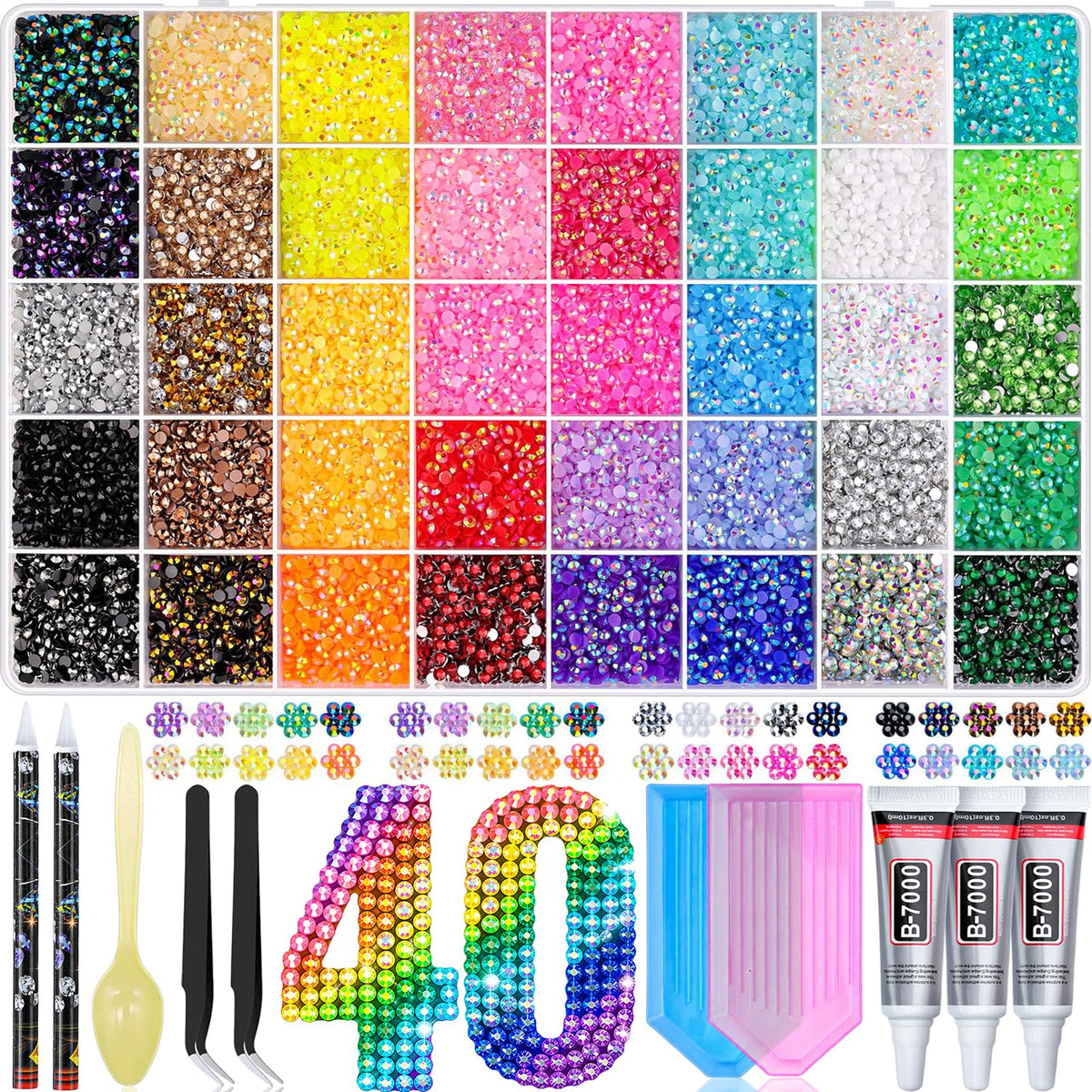 Lacuewa front packaging showing kit contents and colorful gems