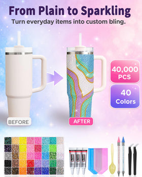 Lacuewa clear organizer box open with sorted rhinestone colors for easy access