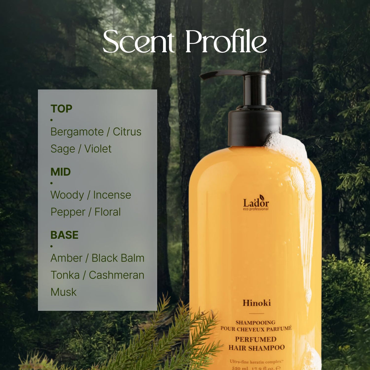LA'DOR bottle with osmanthus flowers illustrating floral scent and uplifting aroma
