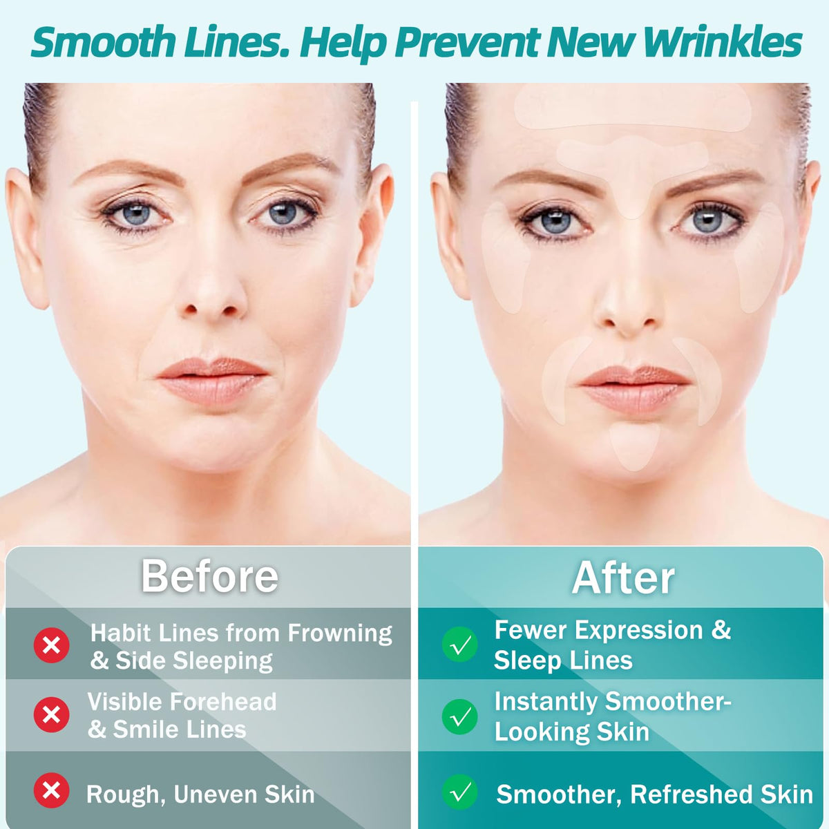 LadPemo patch applied to forehead demonstrating secure placement and smoothing benefit