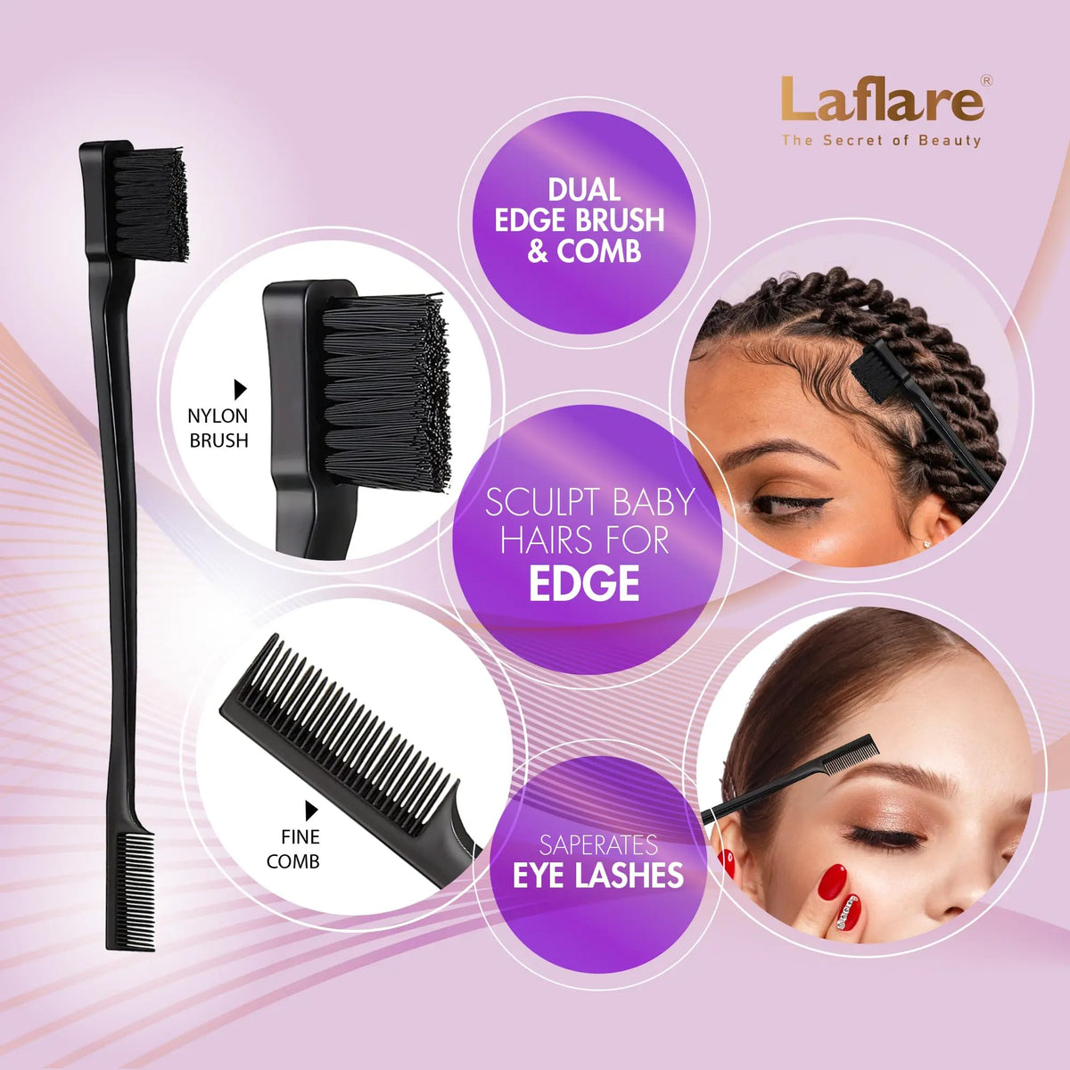 Three-piece Laflare comb set with magnetic wristband arranged to show grooming tools readiness