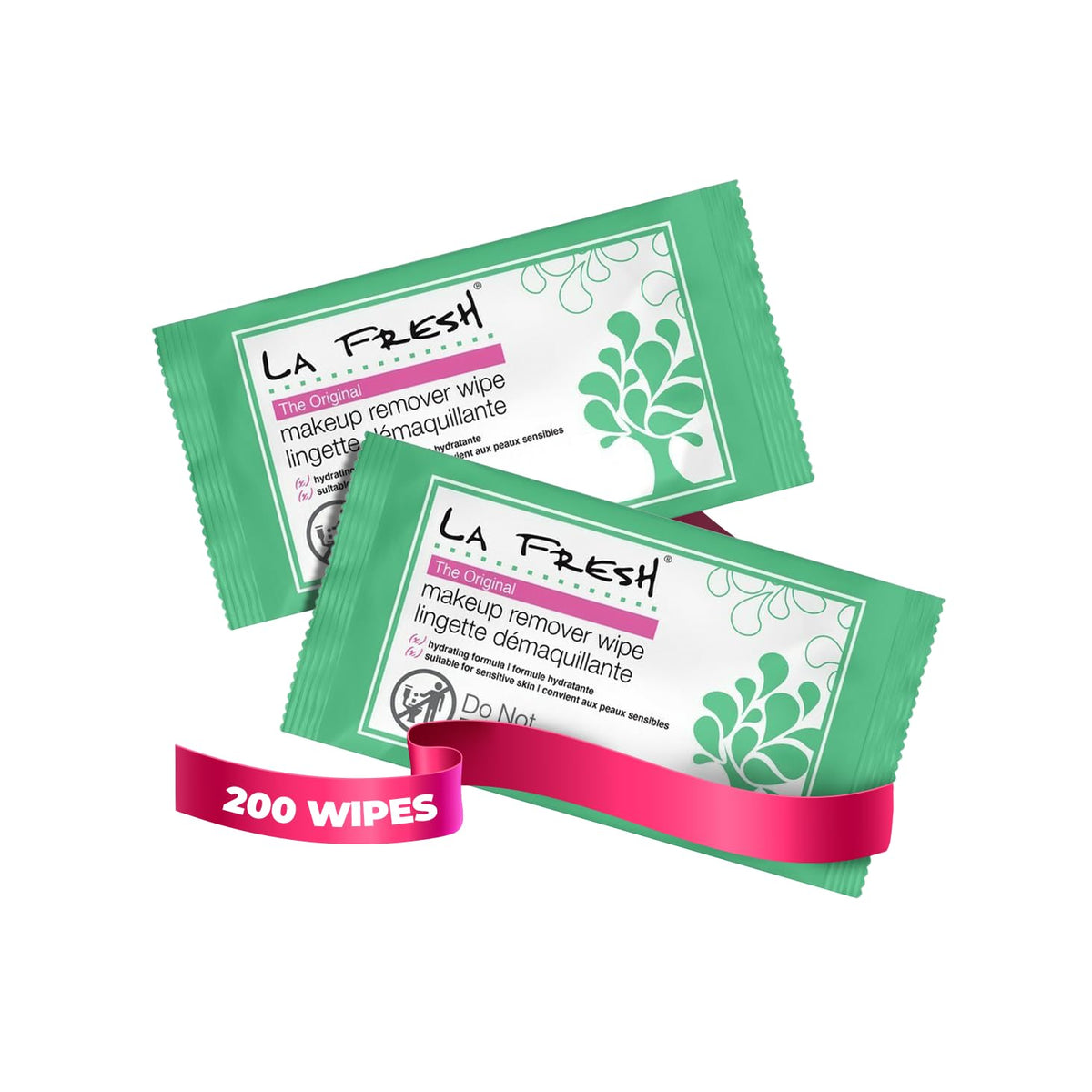 La Fresh front packet showing 200-count case for travel convenience