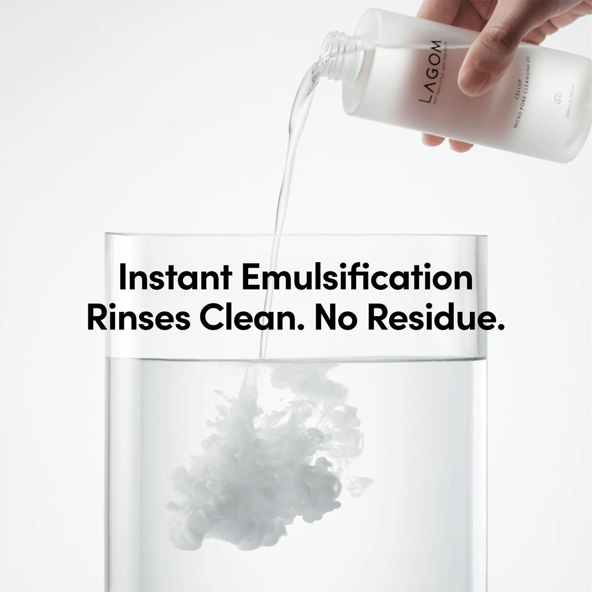 LAGOM emulsified cleansing oil rinsing into a milky foam, rinses clean
