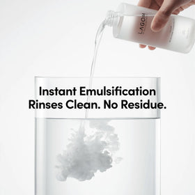 LAGOM emulsified cleansing oil rinsing into a milky foam, rinses clean