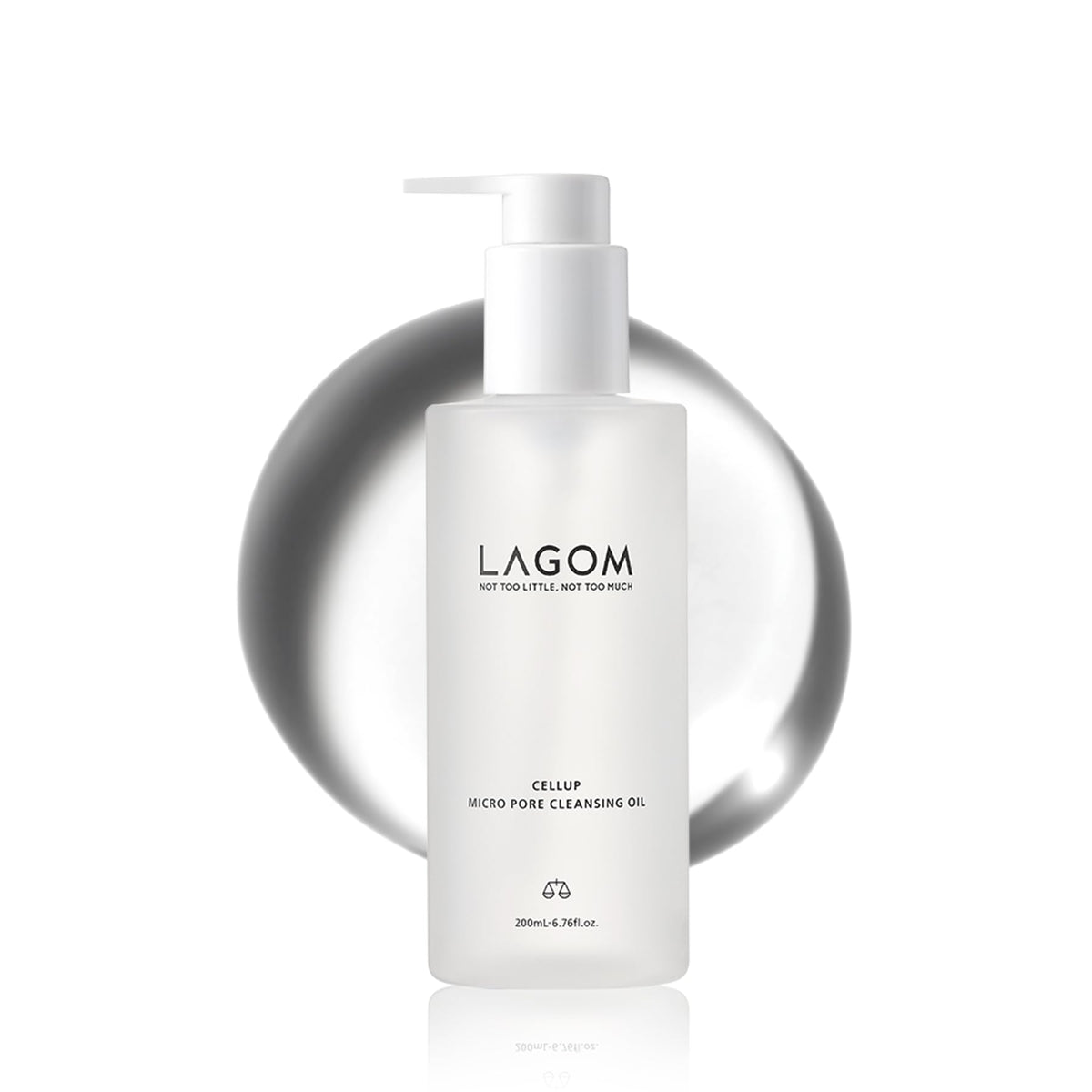 LAGOM bottle front view showing label and 6.76 fl oz size, clear and informative
