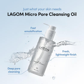 LAGOM cleansing oil pump and label close-up demonstrating easy dispensing
