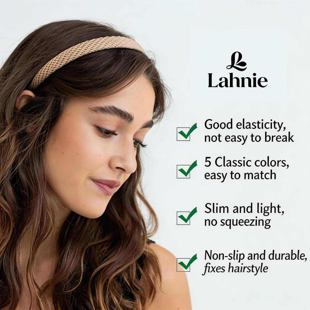 Lahnie headband next to ruler showing 0.6 inch width for scale