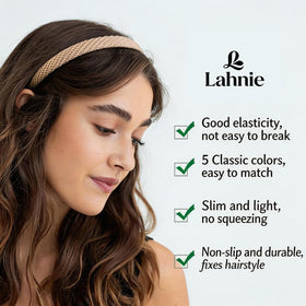 Lahnie headband next to ruler showing 0.6 inch width for scale
