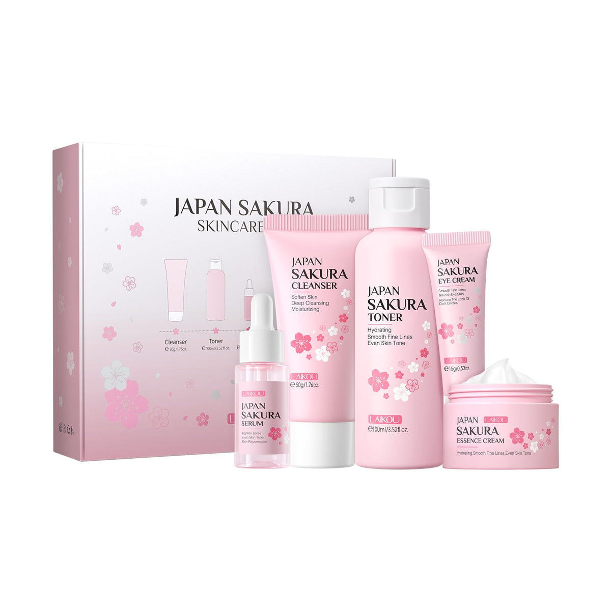 LAIKOU front packaging of Sakura travel kit showing complete five-piece set benefits