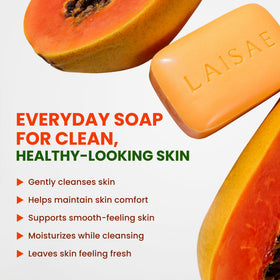 LAISAE papaya bar in bathroom lifestyle scene promoting daily skincare routine