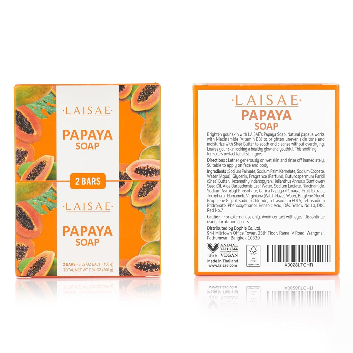 LAISAE papaya bar scale with hand showing 3.52 oz practical size