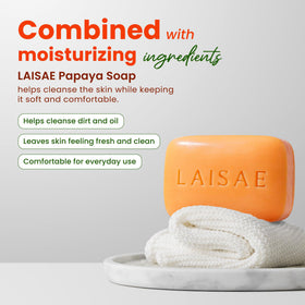 LAISAE papaya soap texture close-up revealing gentle exfoliating particles
