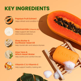 LAISAE papaya soap lather in hand demonstrating creamy, hydrating foam