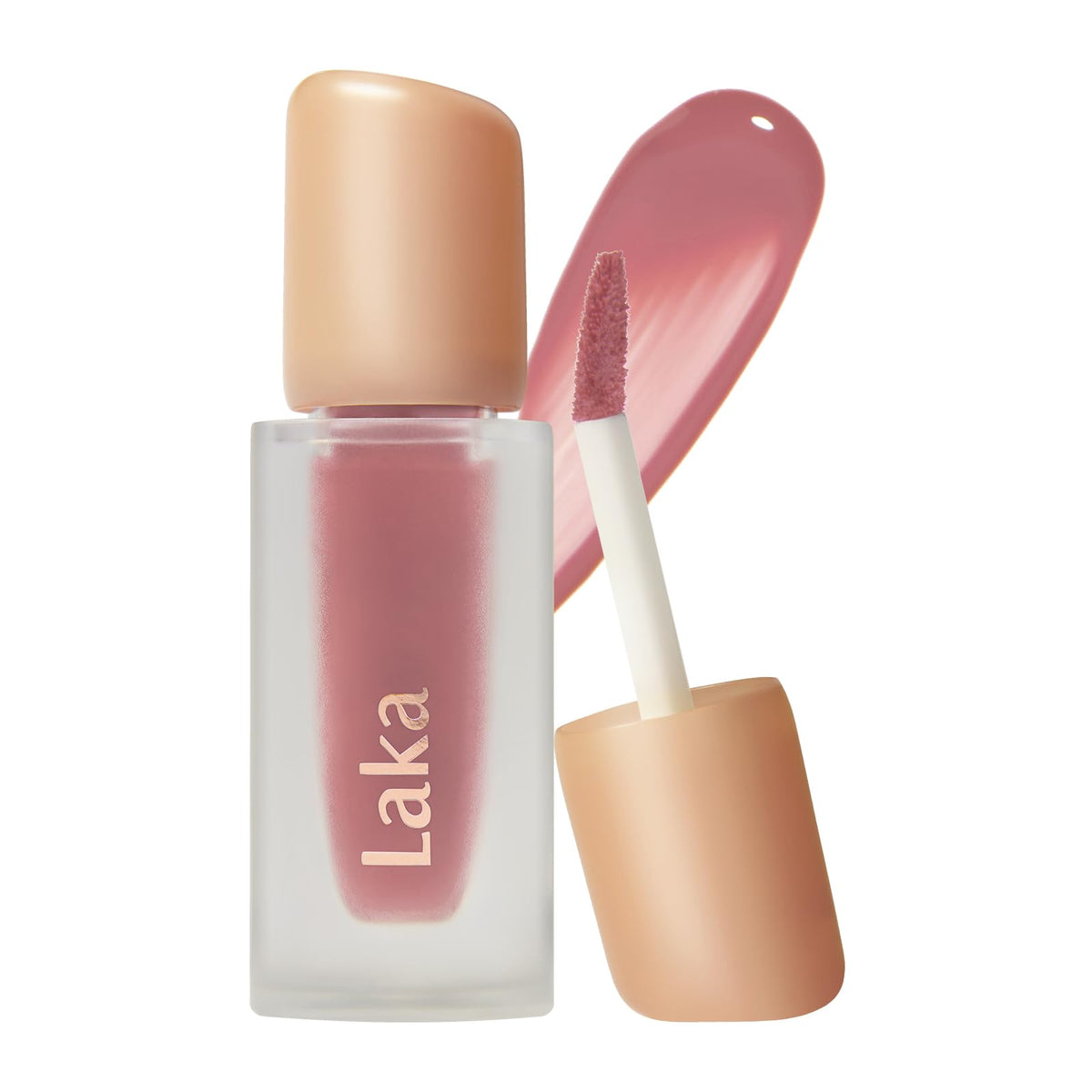 Laka Fruity Glam Tint front packaging showing shade #124 Maro and glossy finish benefit