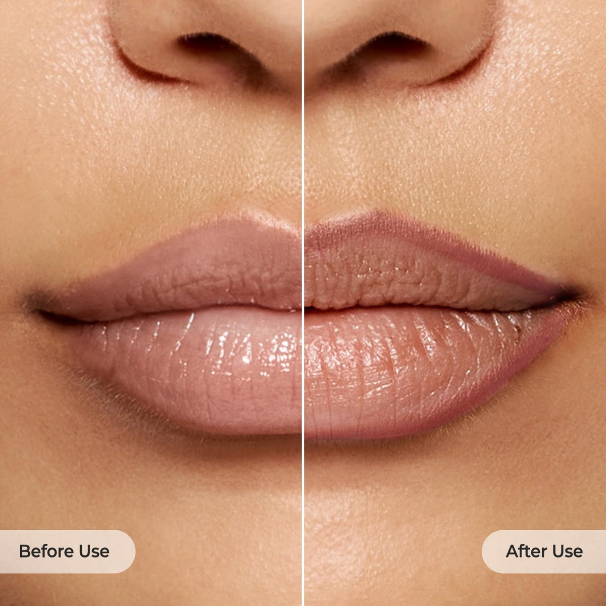 Model wearing Laka #02 Suede Pink on lips for natural soft-matte definition