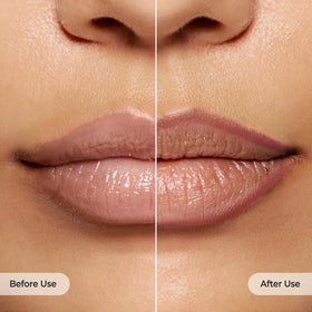 Model wearing Laka #02 Suede Pink on lips for natural soft-matte definition