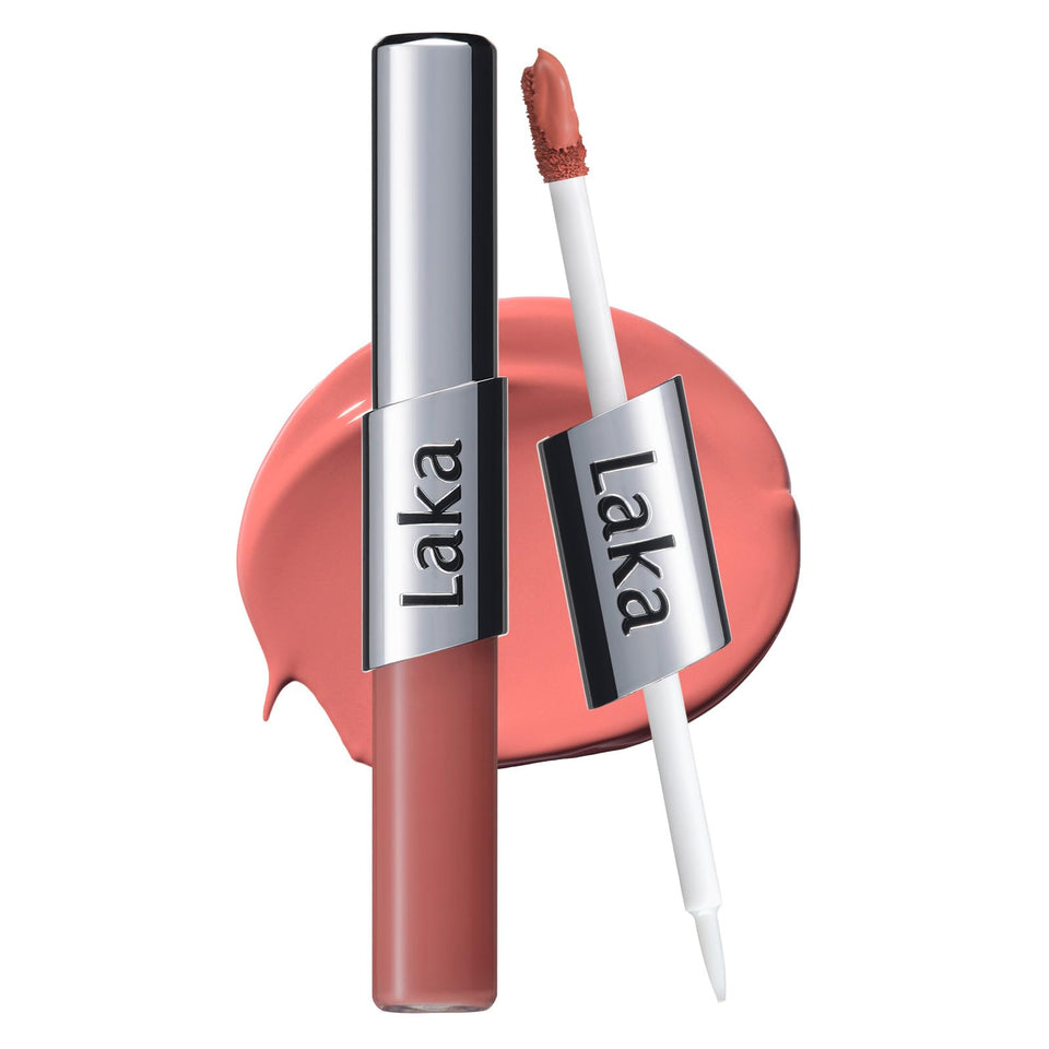 Laka front packaging showing Busy Coral shade and dual-ended benefit