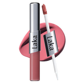 Laka front view of dual-ended pen showing both caps and label for travel convenience