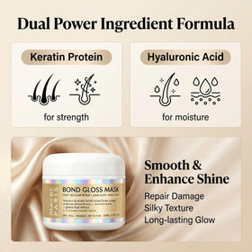 Lalena Maybe Paris Bond Gloss Mask ingredients label highlighting keratin and hyaluronic acid benefits