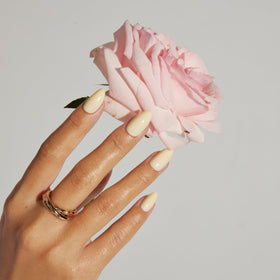 LAMIMOSA nails applied on short almond nails showing natural fit benefit