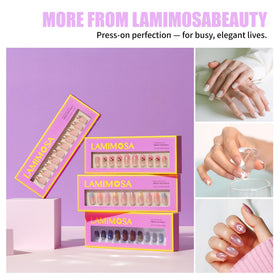 LAMIMOSA nails beside coin to demonstrate realistic scale and sizing
