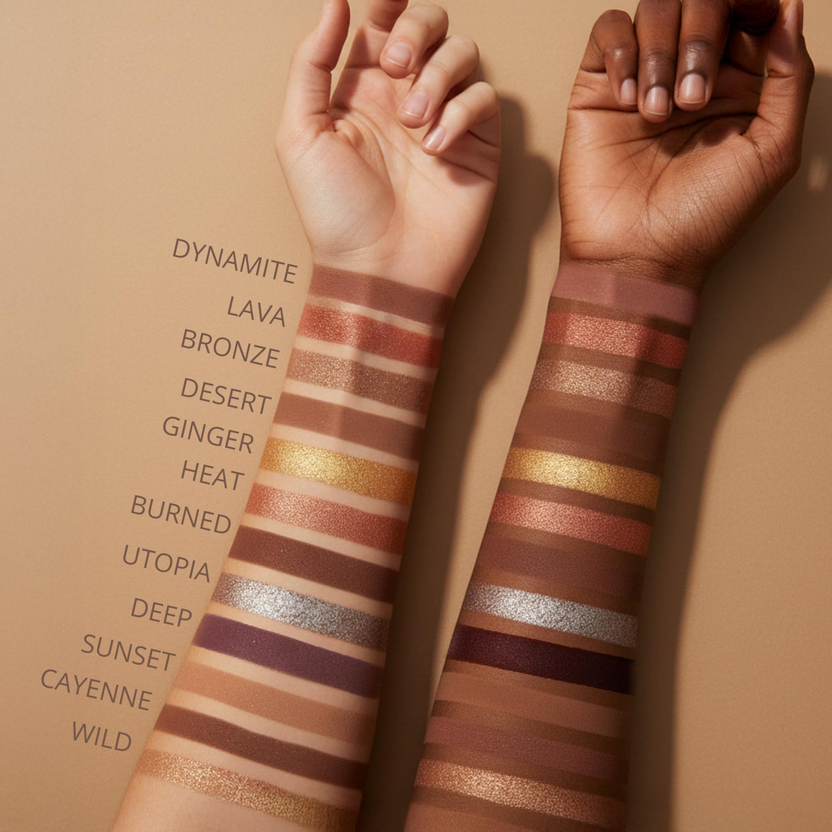 Lamora brush and swatch array demonstrating shade payoff