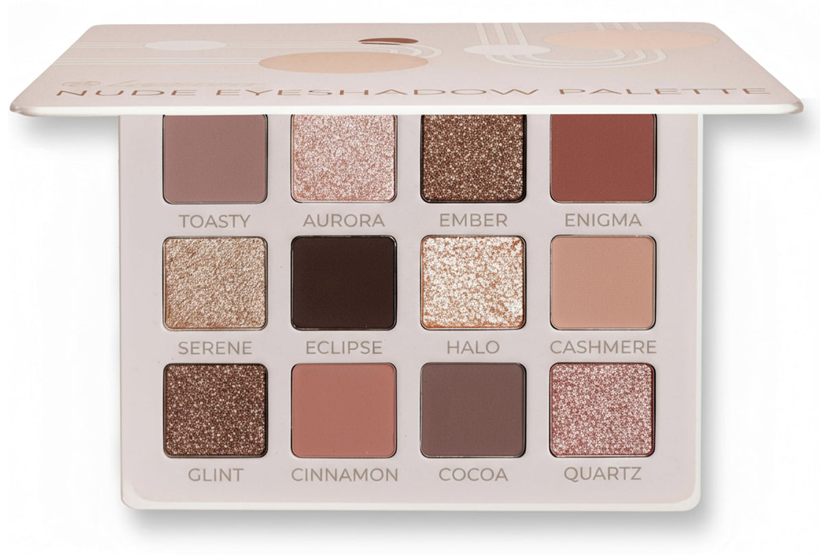 Lamora palette front view showing compact design and neutral tones benefits portability