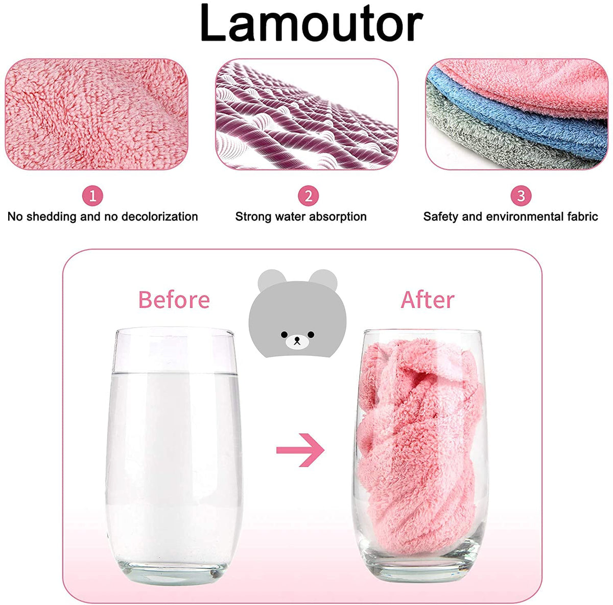 Lamoutor elastic cord detail demonstrating adjustable fit that secures towel on head