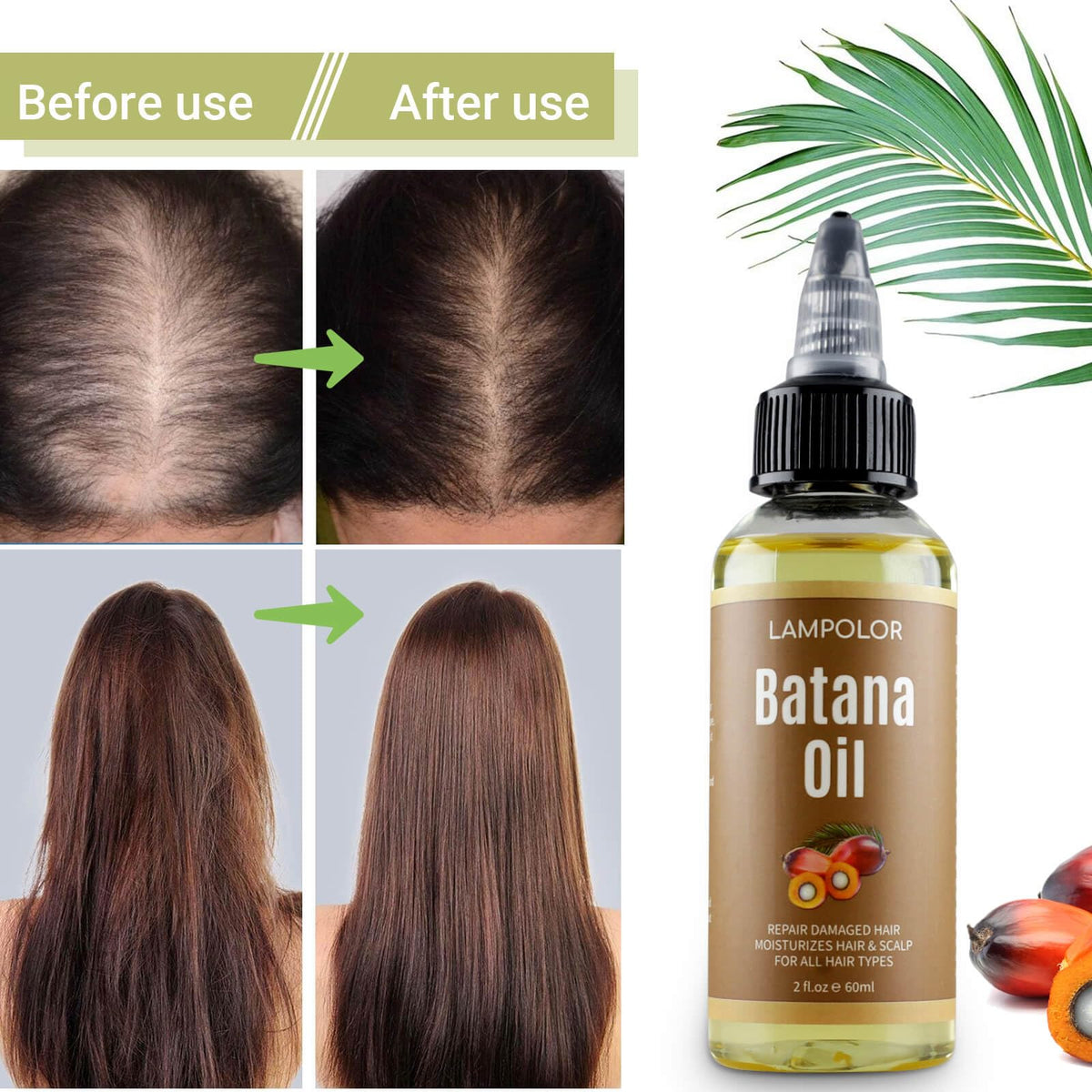 Lampolar oil drops applied to hair ends improving shine and manageability
