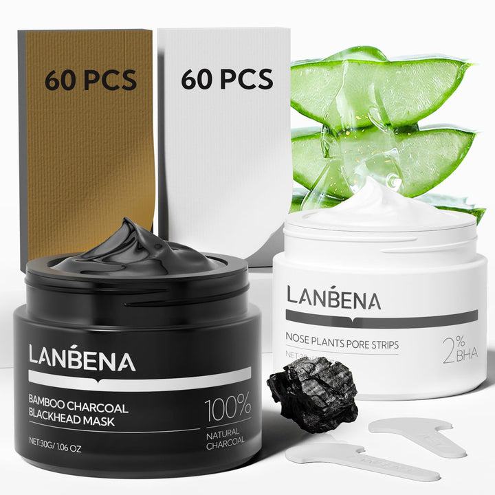 LANBENA front packaging showing both pore strips and charcoal mask benefits