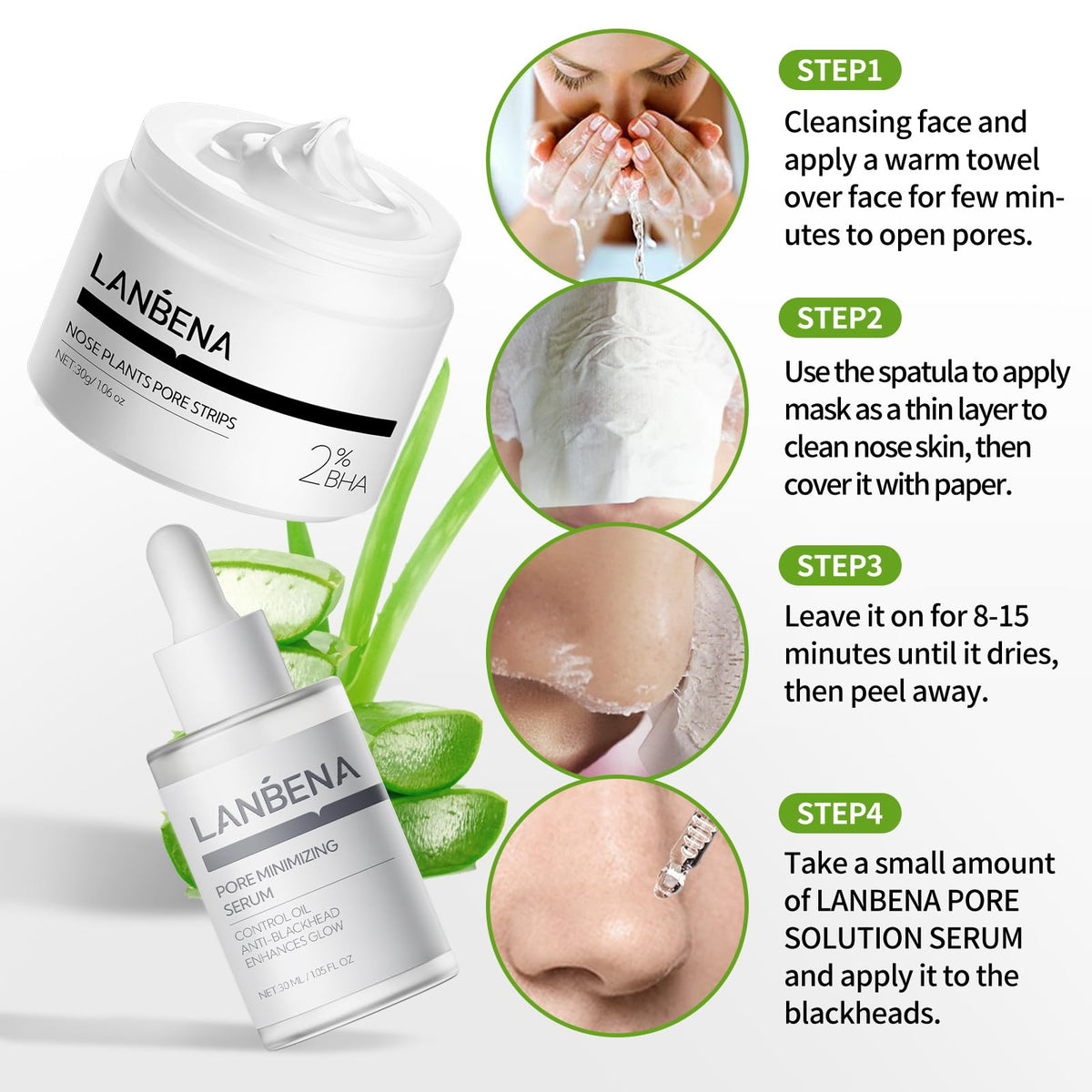 LANBENA kit in use on a nose demonstrating effective blackhead removal