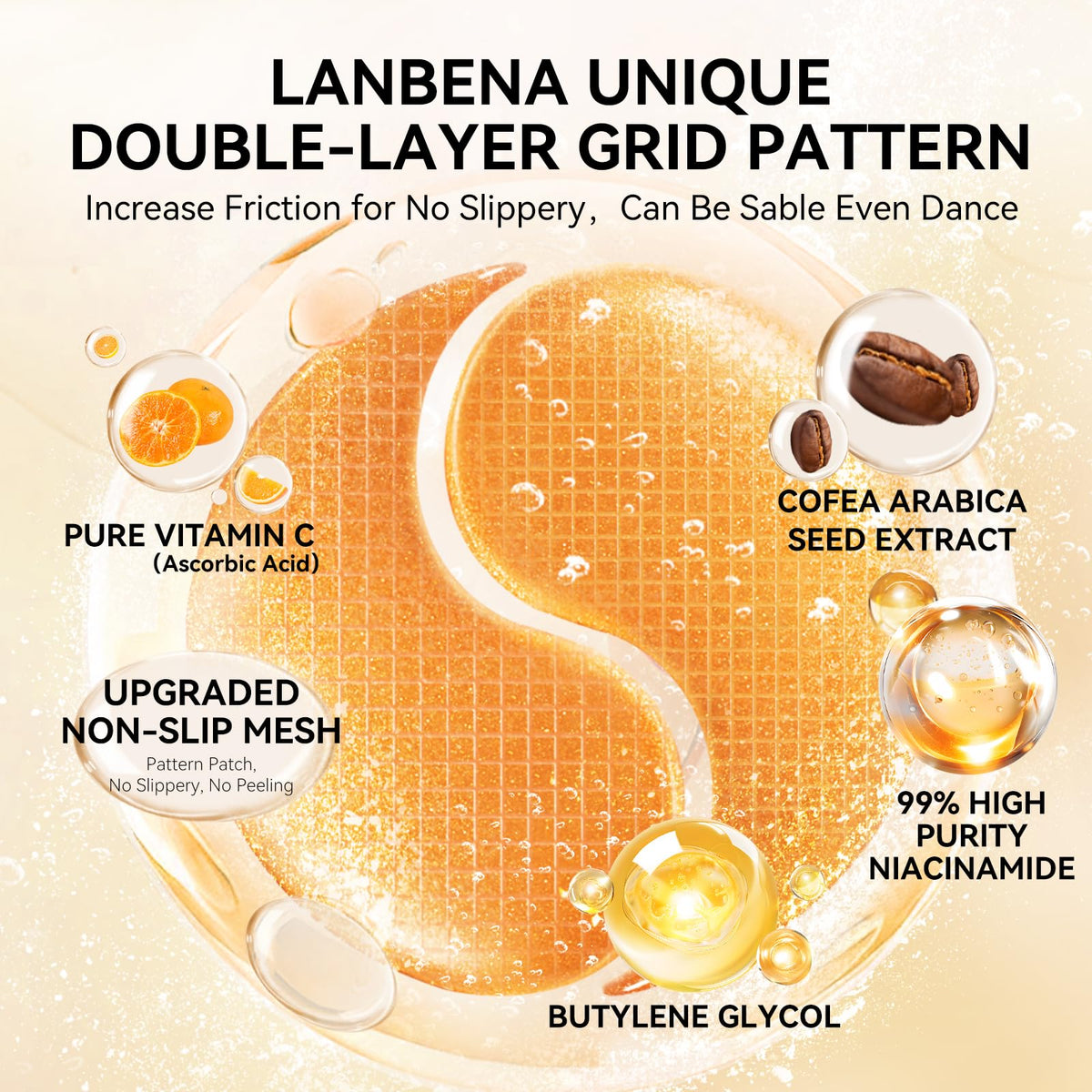 LANBENA non-slip grid detail highlighting secure adherence during everyday activities