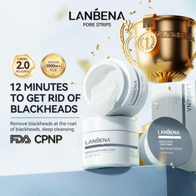 LANBENA jar and strips next to coin for size scale