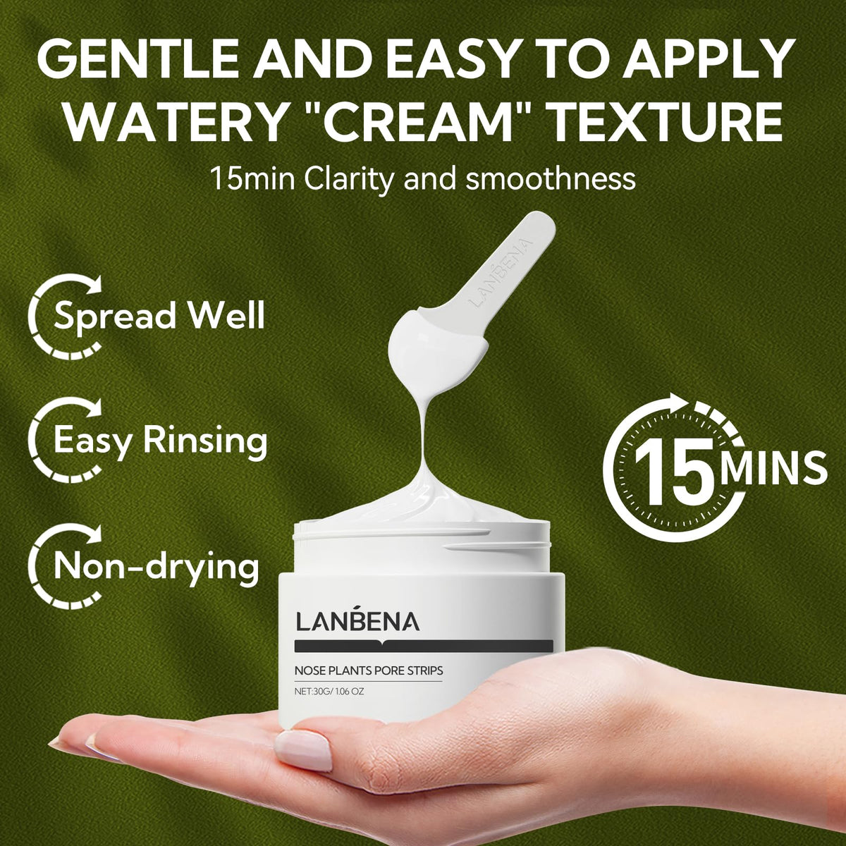 LANBENA jar held in hand for scale, shows compact size and travel-friendly benefit