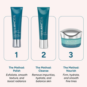 Lancer ingredients with pomegranate visual emphasizing natural enzymes for gentle lift