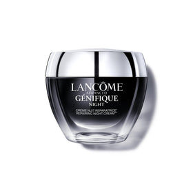 Lancôme jar front view showing product and branding, promoting nightly barrier repair