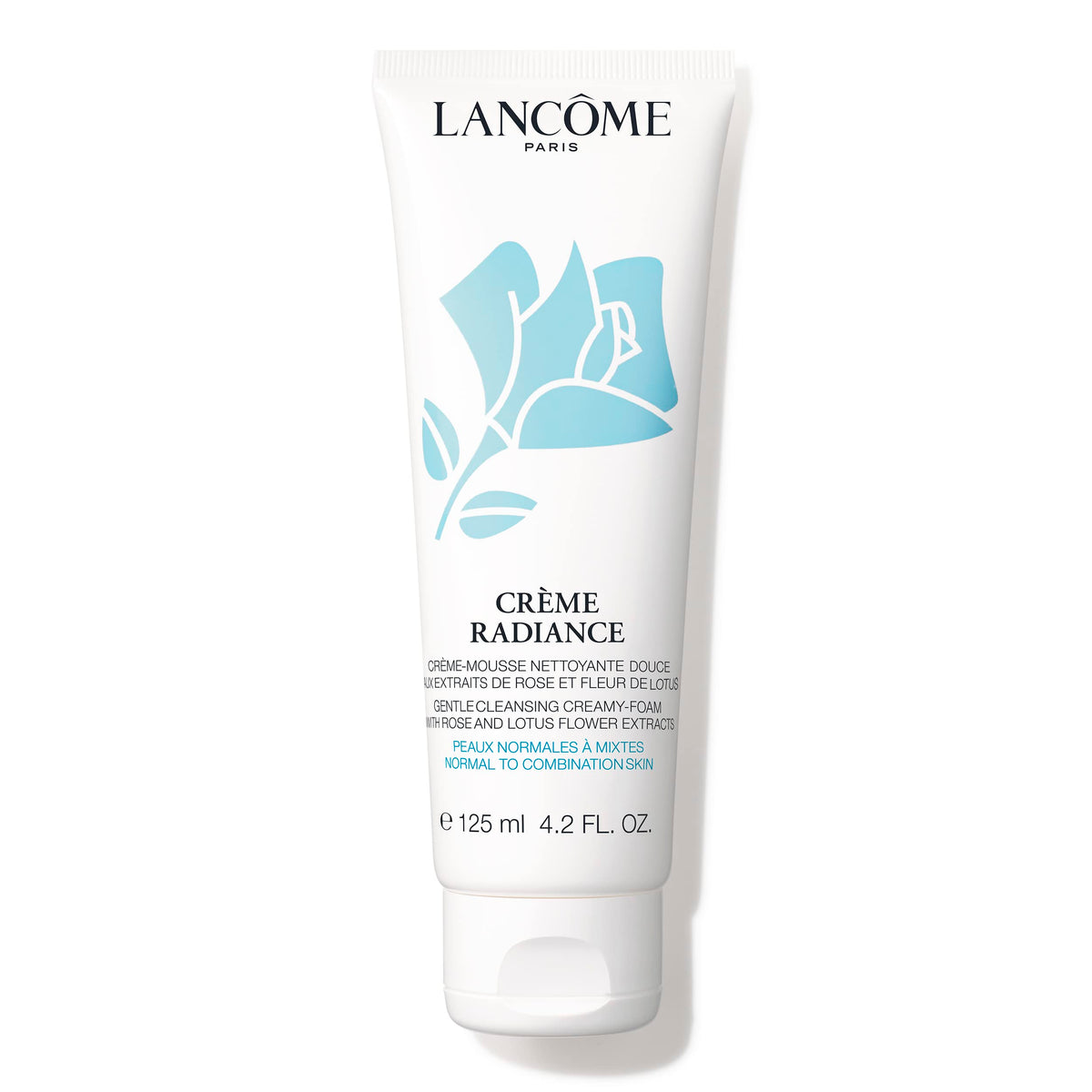 Lancôme front packaging showing 4.2 fl oz cleanser and elegant tube benefit: recognizable luxury