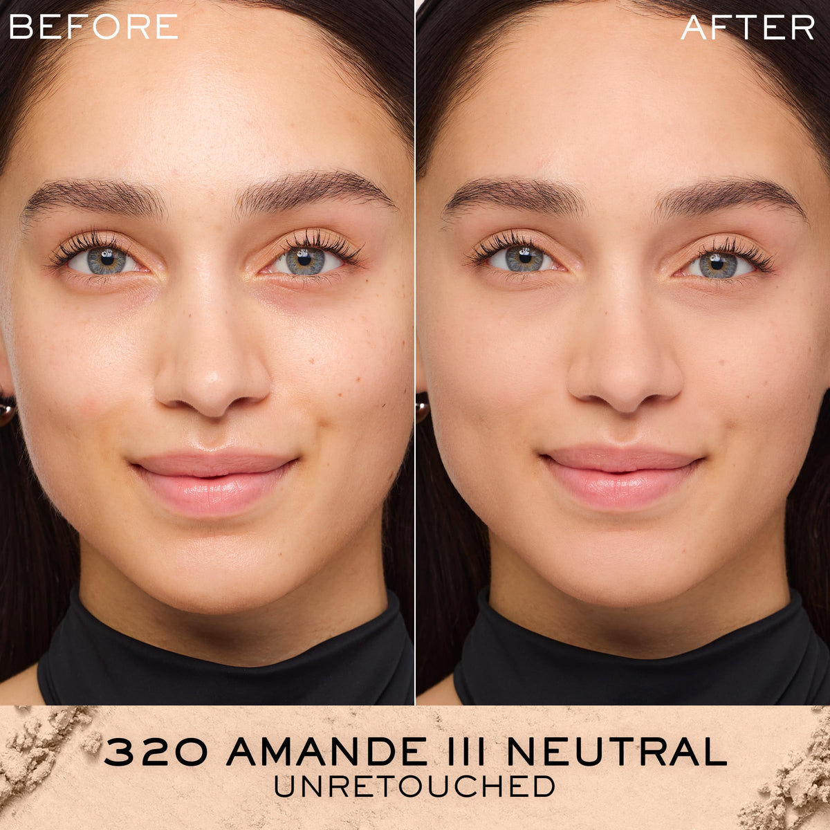 Lancôme creamy powder texture close-up highlighting blendable coverage benefit