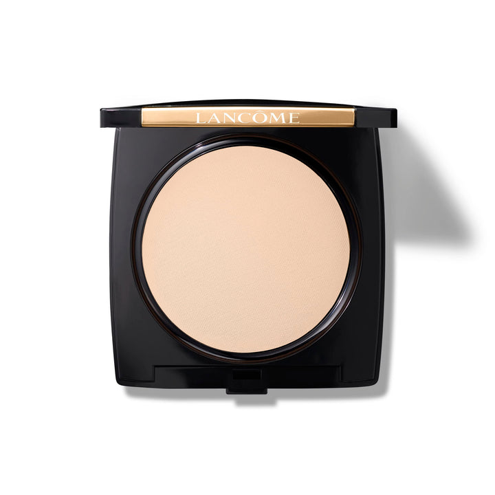 Lancôme front packaging compact showing shade 320 Amande and portability benefit