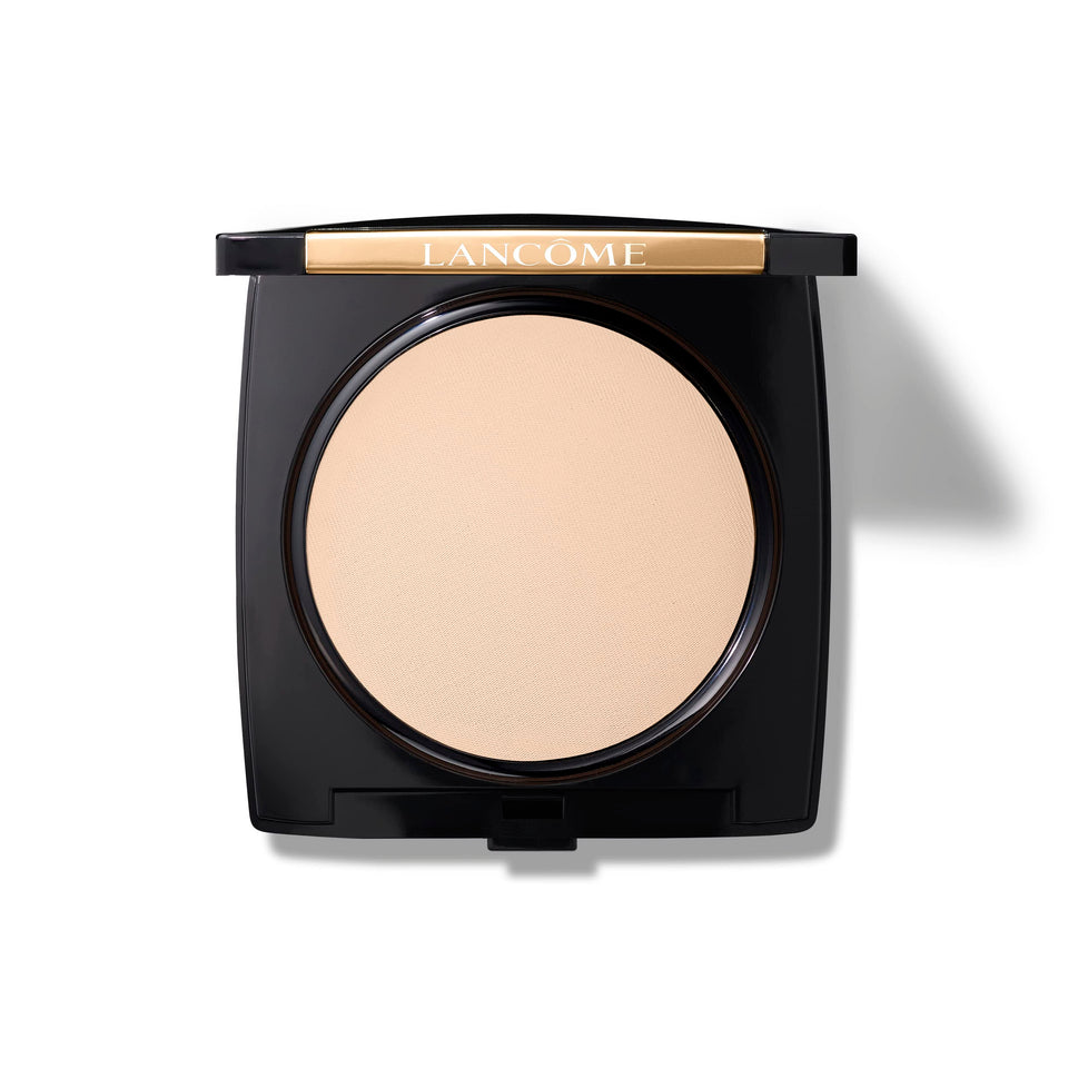 Lancôme front packaging compact showing shade 320 Amande and portability benefit